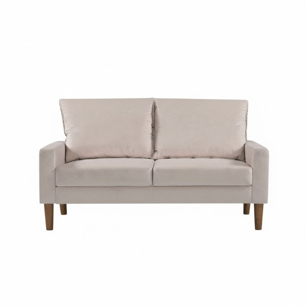 English Elm Modern Velvet Compact Loveseat with Coil Spring Support and Wood Legs for Apartments Ivory B2735P539856