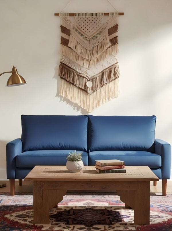 English Elm Modern Velvet Three Seat Sofa with Wood Legs Coil Spring Support for Living Rooms Dark Blue B2735P539857
