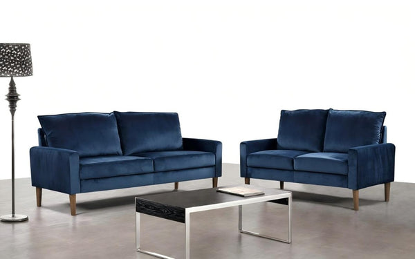 English Elm Modern Velvet Three Seat Sofa with Wood Legs Coil Spring Support for Living Rooms Dark Blue B2735P539857