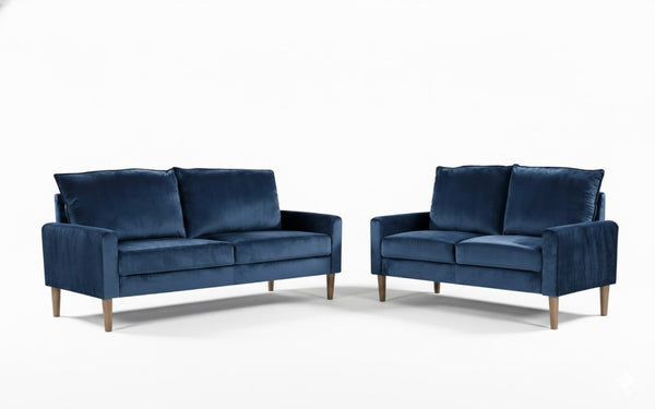 English Elm Modern Velvet Three Seat Sofa with Wood Legs Coil Spring Support for Living Rooms Dark Blue B2735P539857