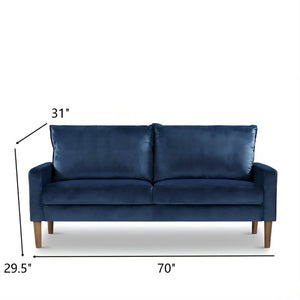 English Elm Modern Velvet Three Seat Sofa with Wood Legs Coil Spring Support for Living Rooms Dark Blue B2735P539857