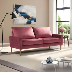 English Elm Modern Velvet Three Seat Sofa with Wood Legs Coil Spring Support for Living Rooms Burgundy B2735P539858