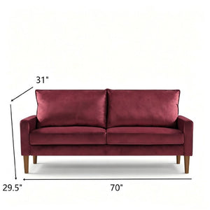 English Elm Modern Velvet Three Seat Sofa with Wood Legs Coil Spring Support for Living Rooms Burgundy B2735P539858