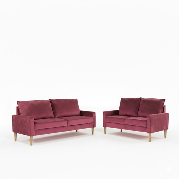 English Elm Modern Velvet Three Seat Sofa with Wood Legs Coil Spring Support for Living Rooms Burgundy B2735P539858
