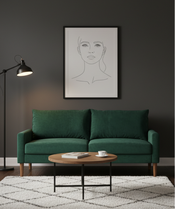 English Elm Modern Velvet Three Seat Sofa with Wood Legs Coil Spring Support for Living Rooms Green B2735P539859