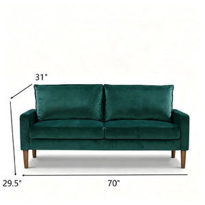 English Elm Modern Velvet Three Seat Sofa with Wood Legs Coil Spring Support for Living Rooms Green B2735P539859