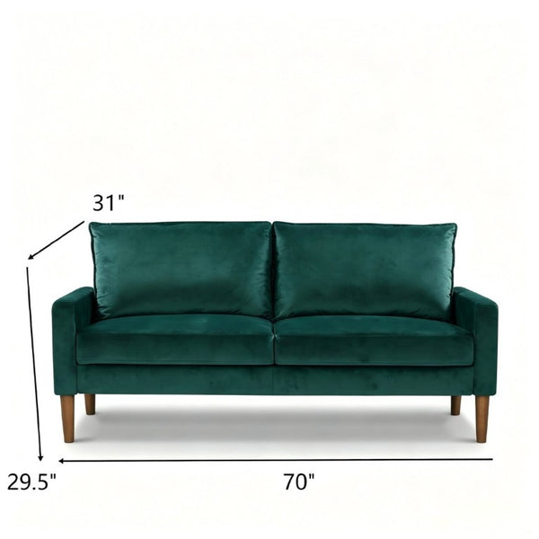 English Elm Modern Velvet Three Seat Sofa with Wood Legs Coil Spring Support for Living Rooms Green B2735P539859