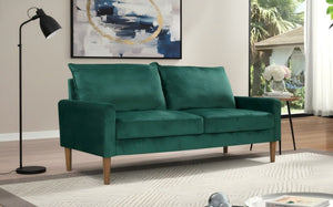 English Elm Modern Velvet Three Seat Sofa with Wood Legs Coil Spring Support for Living Rooms Green B2735P539859