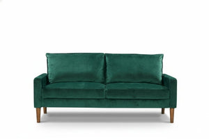 English Elm Modern Velvet Three Seat Sofa with Wood Legs Coil Spring Support for Living Rooms Green B2735P539859