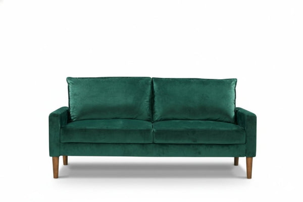 English Elm Modern Velvet Three Seat Sofa with Wood Legs Coil Spring Support for Living Rooms Green B2735P539859