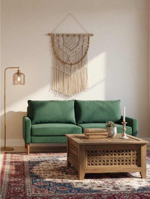English Elm Modern Velvet Three Seat Sofa with Wood Legs Coil Spring Support for Living Rooms Green B2735P539859