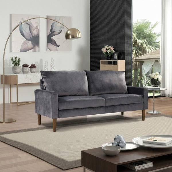 English Elm Modern Velvet Three Seat Sofa with Wood Legs Coil Spring Support for Living Rooms Grey B2735P539860