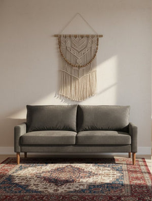 English Elm Modern Velvet Three Seat Sofa with Wood Legs Coil Spring Support for Living Rooms Grey B2735P539860
