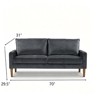 English Elm Modern Velvet Three Seat Sofa with Wood Legs Coil Spring Support for Living Rooms Grey B2735P539860