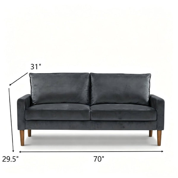 English Elm Modern Velvet Three Seat Sofa with Wood Legs Coil Spring Support for Living Rooms Grey B2735P539860