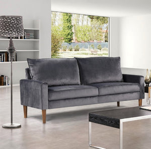 English Elm Modern Velvet Three Seat Sofa with Wood Legs Coil Spring Support for Living Rooms Grey B2735P539860