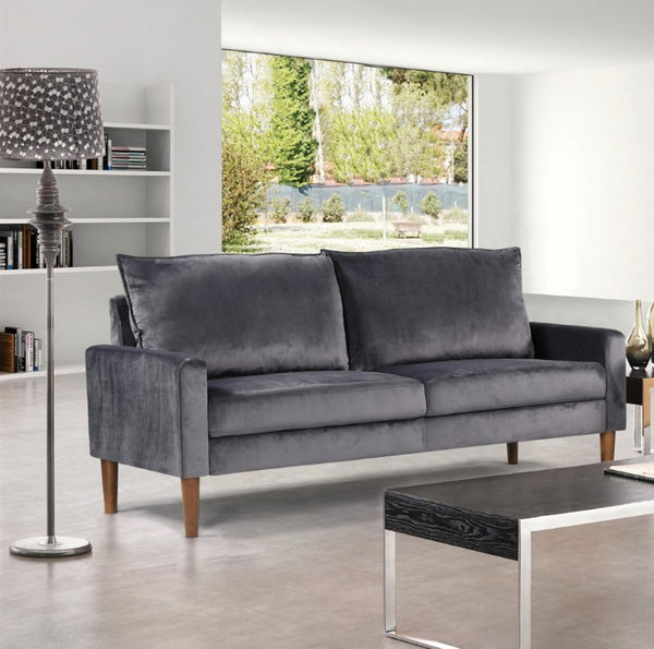 English Elm Modern Velvet Three Seat Sofa with Wood Legs Coil Spring Support for Living Rooms Grey B2735P539860