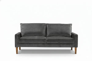 English Elm Modern Velvet Three Seat Sofa with Wood Legs Coil Spring Support for Living Rooms Grey B2735P539860
