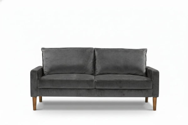 English Elm Modern Velvet Three Seat Sofa with Wood Legs Coil Spring Support for Living Rooms Grey B2735P539860