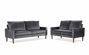 English Elm Modern Velvet Three Seat Sofa with Wood Legs Coil Spring Support for Living Rooms Grey B2735P539860