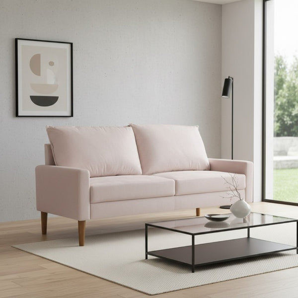English Elm Modern Velvet Three Seat Sofa with Wood Legs Coil Spring Support for Living Rooms Ivory B2735P539861