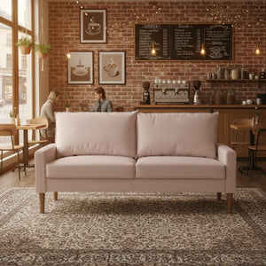 English Elm Modern Velvet Three Seat Sofa with Wood Legs Coil Spring Support for Living Rooms Ivory B2735P539861