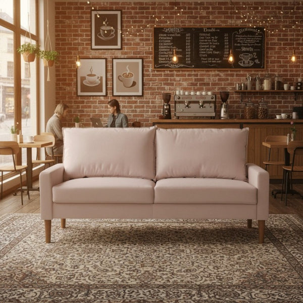 English Elm Modern Velvet Three Seat Sofa with Wood Legs Coil Spring Support for Living Rooms Ivory B2735P539861