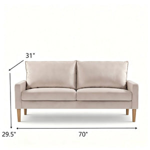 English Elm Modern Velvet Three Seat Sofa with Wood Legs Coil Spring Support for Living Rooms Ivory B2735P539861