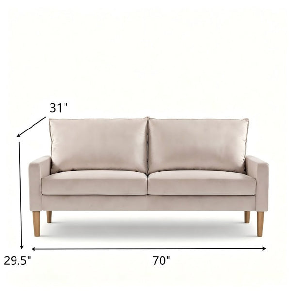 English Elm Modern Velvet Three Seat Sofa with Wood Legs Coil Spring Support for Living Rooms Ivory B2735P539861