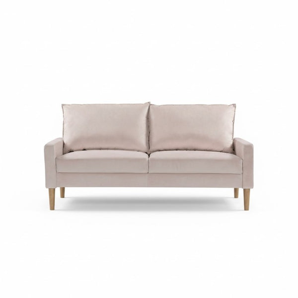 English Elm Modern Velvet Three Seat Sofa with Wood Legs Coil Spring Support for Living Rooms Ivory B2735P539861