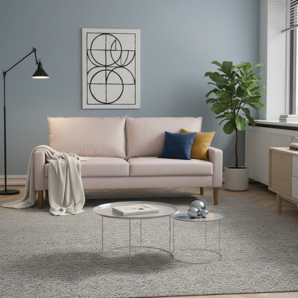 English Elm Modern Velvet Three Seat Sofa with Wood Legs Coil Spring Support for Living Rooms Ivory B2735P539861