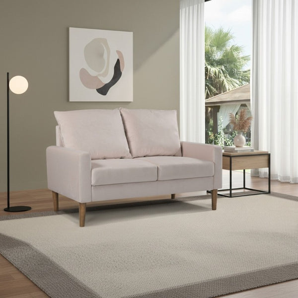 English Elm Modern Velvet Three Seat Sofa with Wood Legs Coil Spring Support for Living Rooms Ivory B2735P539861