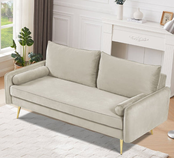English Elm Mid-Century Velvet Sofa with Nailhead Trim Golden Legs for Living Room Comfort Beige B2735P541340
