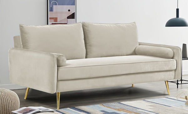 English Elm Mid-Century Velvet Sofa with Nailhead Trim Golden Legs for Living Room Comfort Beige B2735P541340