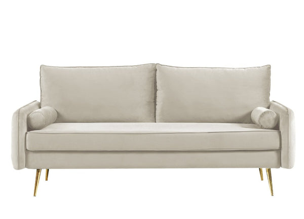 English Elm Mid-Century Velvet Sofa with Nailhead Trim Golden Legs for Living Room Comfort Beige B2735P541340