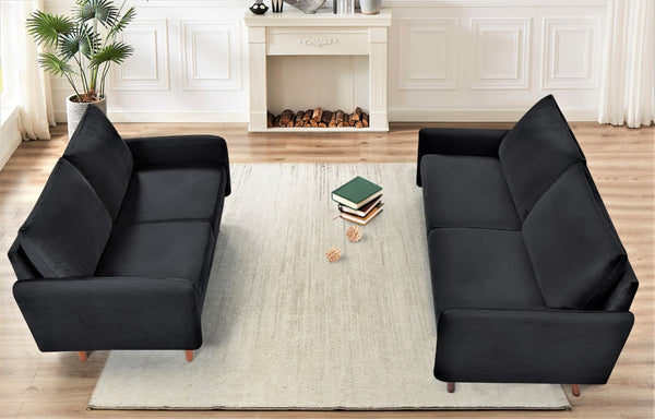 English Elm Kent Velvet Sofa Plush Cushioned Seating with Tapered Wood Legs for Modern Living B2735P542641