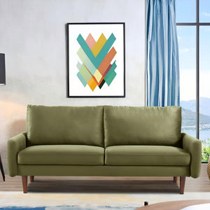 English Elm Mid-Century Velvet Sofa with Nailhead Trim Golden Legs for Living Room Comfort Olive Green B2735P542643