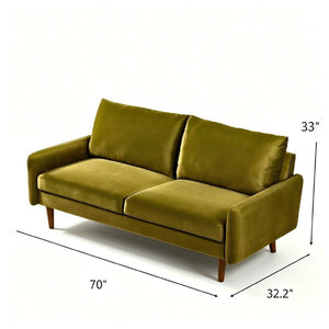 English Elm Mid-Century Velvet Sofa with Nailhead Trim Golden Legs for Living Room Comfort Olive Green B2735P542643