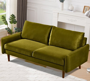 English Elm Mid-Century Velvet Sofa with Nailhead Trim Golden Legs for Living Room Comfort Olive Green B2735P542643