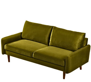English Elm Mid-Century Velvet Sofa with Nailhead Trim Golden Legs for Living Room Comfort Olive Green B2735P542643