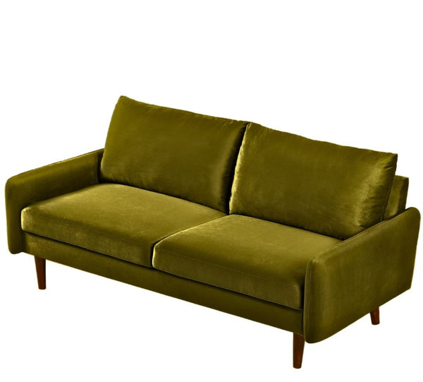 English Elm Mid-Century Velvet Sofa with Nailhead Trim Golden Legs for Living Room Comfort Olive Green B2735P542643