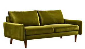 English Elm Mid-Century Velvet Sofa with Nailhead Trim Golden Legs for Living Room Comfort Olive Green B2735P542643