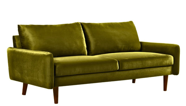 English Elm Mid-Century Velvet Sofa with Nailhead Trim Golden Legs for Living Room Comfort Olive Green B2735P542643