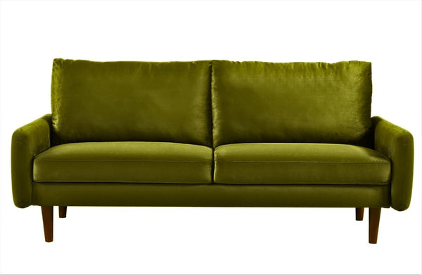English Elm Mid-Century Velvet Sofa with Nailhead Trim Golden Legs for Living Room Comfort Olive Green B2735P542643