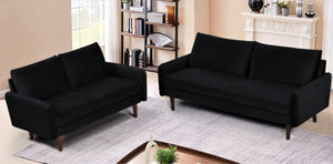 English Elm Modern Velvet Upholstered Loveseat with Gold Legs and Nailhead Trim for Small Spaces Black Tapered Legs B2735P542644