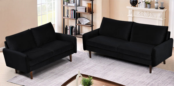 English Elm Modern Velvet Upholstered Loveseat with Gold Legs and Nailhead Trim for Small Spaces Black Tapered Legs B2735P542644