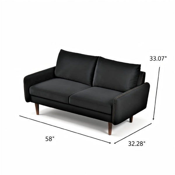 English Elm Modern Velvet Upholstered Loveseat with Gold Legs and Nailhead Trim for Small Spaces Black Tapered Legs B2735P542644