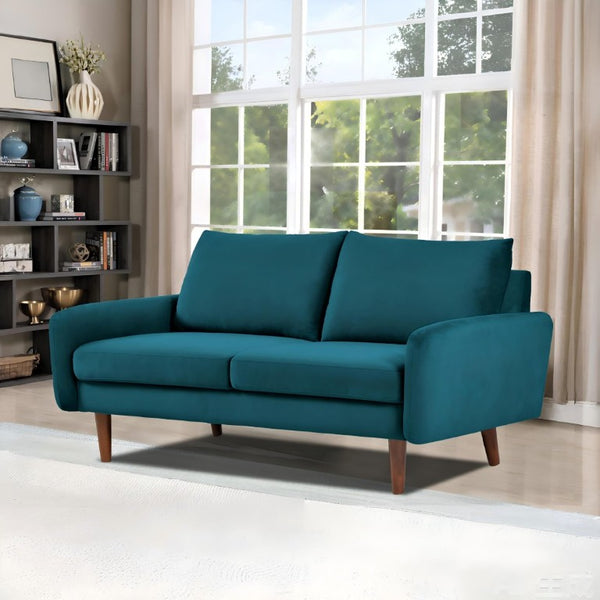 English Elm Modern Velvet Upholstered Loveseat with Gold Legs and Nailhead Trim for Small Spaces Emerald Tapered Legs B2735P542645