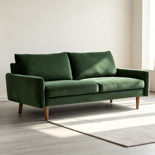 English Elm Kent Velvet Upholstered Sofa with Tapered Wood Legs for a Sleek Living Room Green B2735P542650