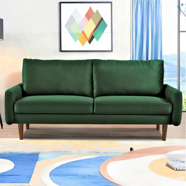 English Elm Kent Velvet Upholstered Sofa with Tapered Wood Legs for a Sleek Living Room Green B2735P542650